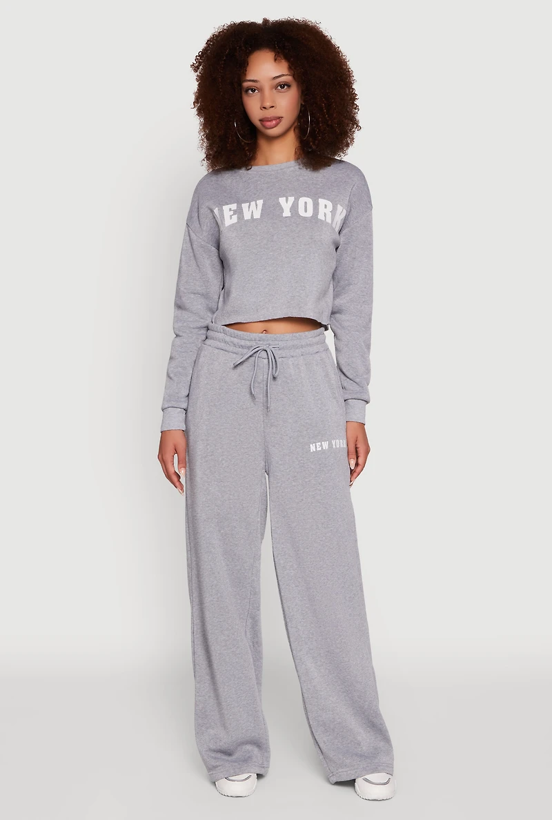 Womens New York Graphic Cropped Sweatshirt, Grey, Size M