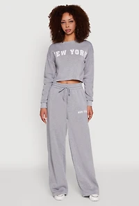 Womens New York Graphic Cropped Sweatshirt, Grey, Size M
