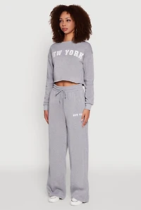 Womens New York Graphic Cropped Sweatshirt, Grey, Size M