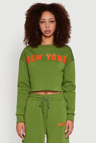 Womens New York Graphic Cropped Sweatshirt,