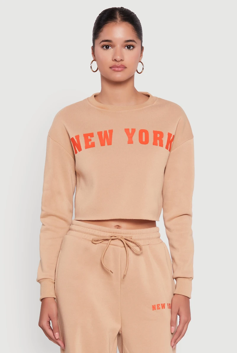 Womens New York Graphic Cropped Sweatshirt, S