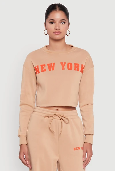 Womens New York Graphic Cropped Sweatshirt, S