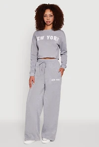 New York Graphic Drawstring Waist Wide Leg Sweatpants