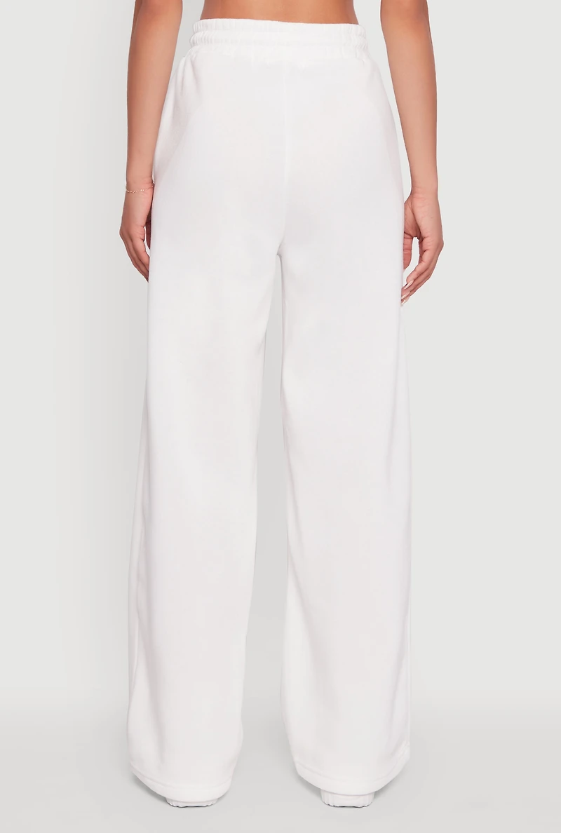 Womens New York Graphic Drawstring Waist Wide Leg Sweatpants, White, Size M