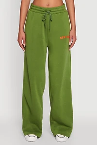 Womens New York Graphic Drawstring Waist Wide Leg Sweatpants, Green,