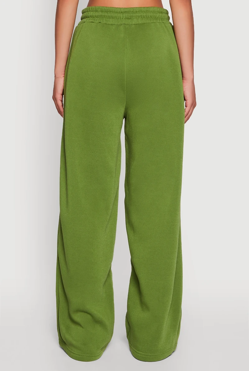 Womens New York Graphic Drawstring Waist Wide Leg Sweatpants, Green,
