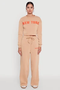 Womens New York Graphic Drawstring Waist Wide Leg Sweatpants,