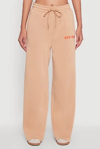 Womens New York Graphic Drawstring Waist Wide Leg Sweatpants,
