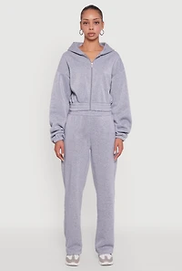 Womens Long Sleeve Zip Front Elastic Hem Hoodie,