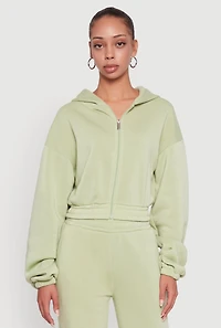 Long Sleeve Zip Front Elastic Hem Hoodie