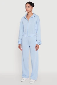 Womens Long Sleeve Zip Front Elastic Hem Hoodie, Blue, Size M
