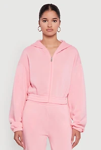 Long Sleeve Zip Front Elastic Hem Hoodie