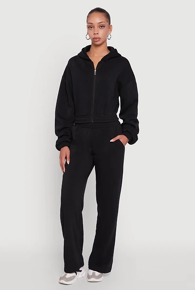Womens Elastic Waist Wide Leg Sweatpants,