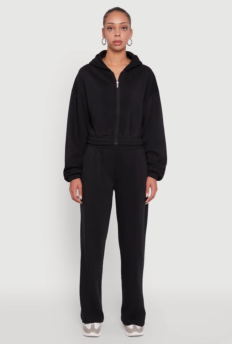 Womens Elastic Waist Wide Leg Sweatpants, M