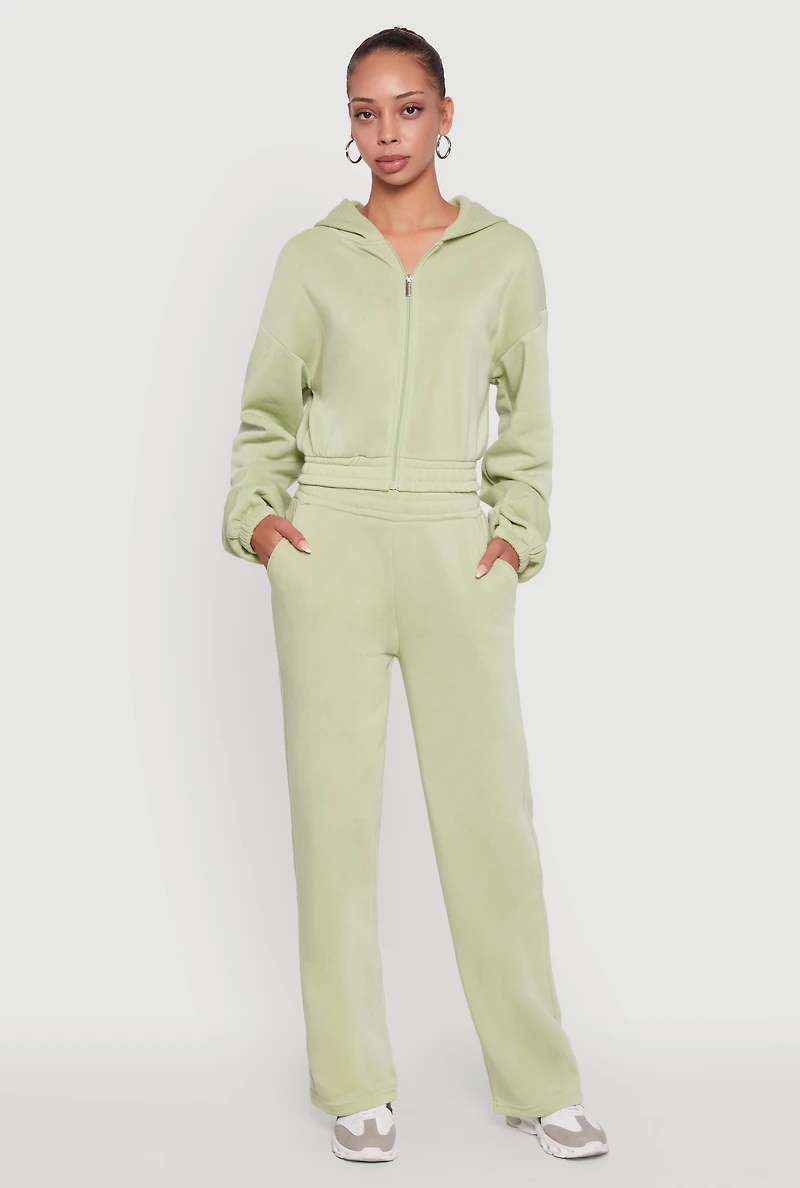Womens Elastic Waist Wide Leg Sweatpants, Green, Size S