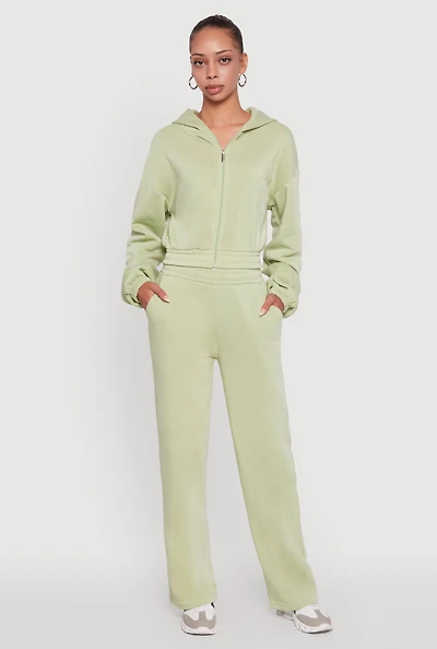 Womens Elastic Waist Wide Leg Sweatpants, Green, Size S