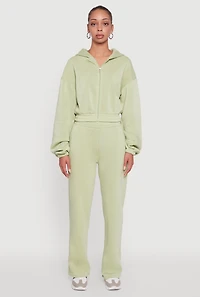Womens Elastic Waist Wide Leg Sweatpants, Green, Size S