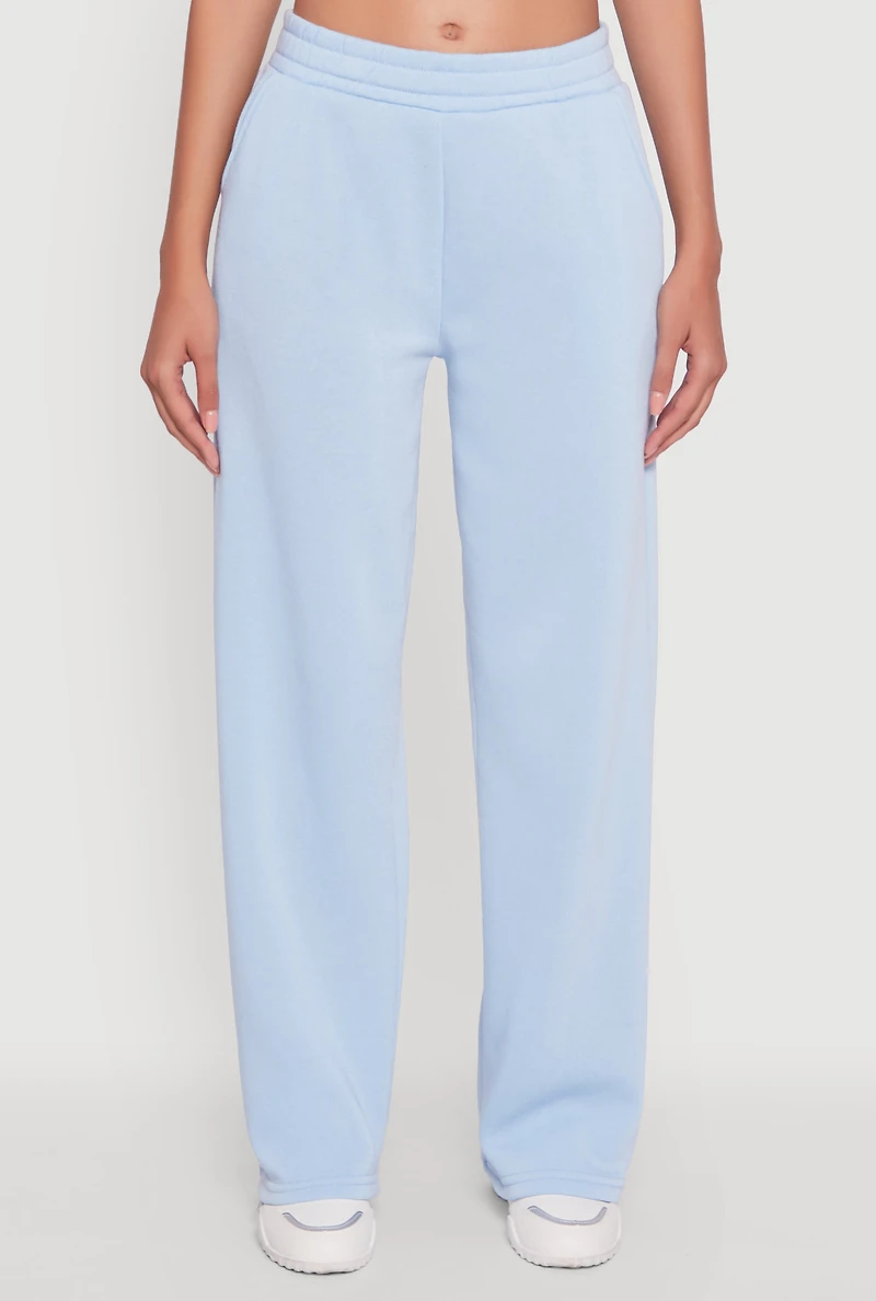Womens Elastic Waist Wide Leg Sweatpants, Blue, Size M