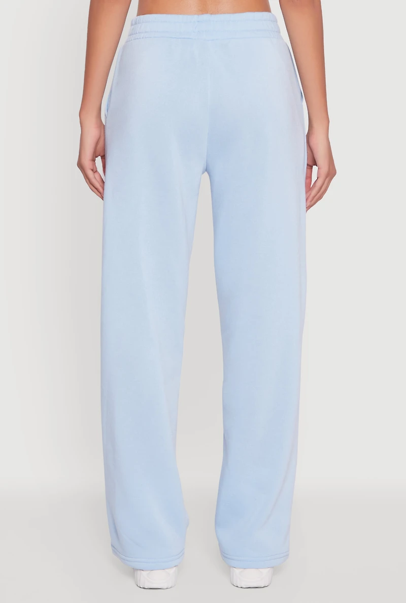Womens Elastic Waist Wide Leg Sweatpants, Blue, Size M