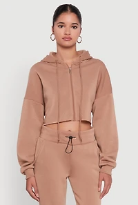 Womens Long Sleeve Zip Front Cropped Hoodie,