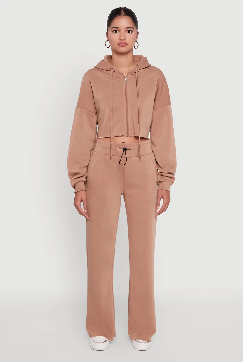Womens Long Sleeve Zip Front Cropped Hoodie,