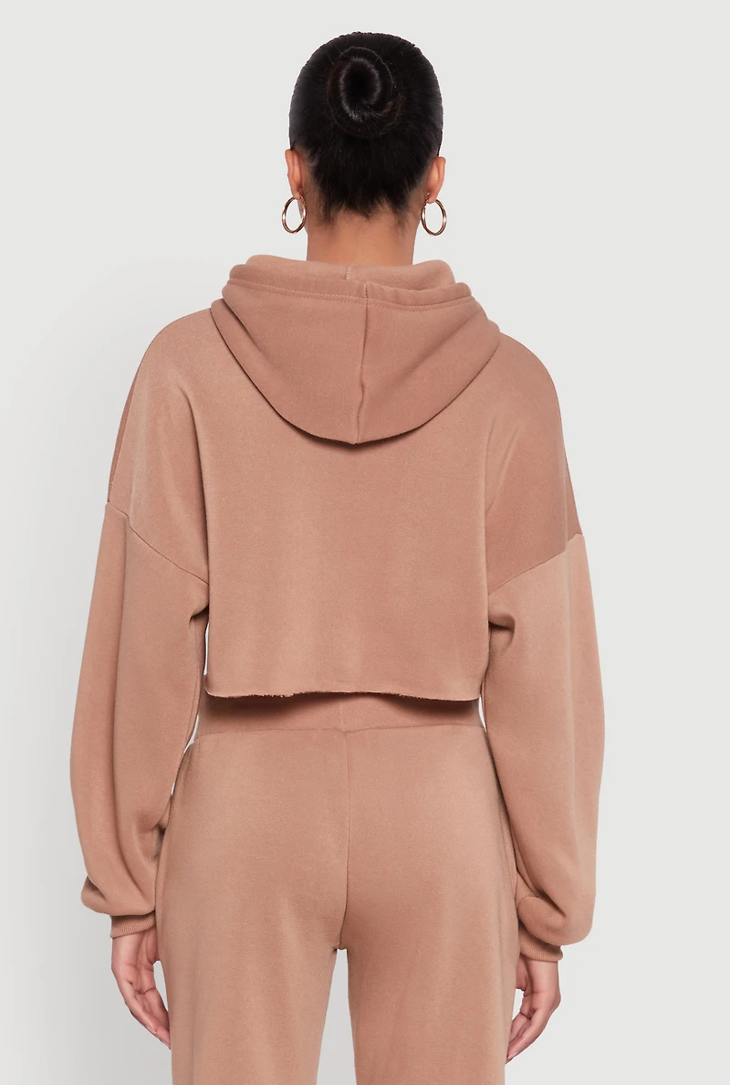 Womens Long Sleeve Zip Front Cropped Hoodie,