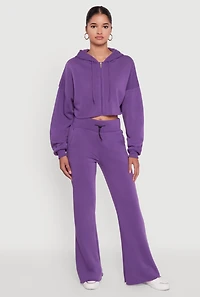 Womens Long Sleeve Zip Front Cropped Hoodie, Purple, Size M