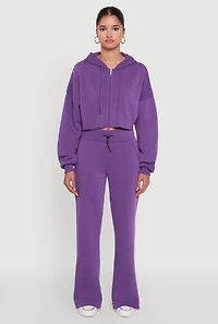 Womens Long Sleeve Zip Front Cropped Hoodie, Purple, Size M