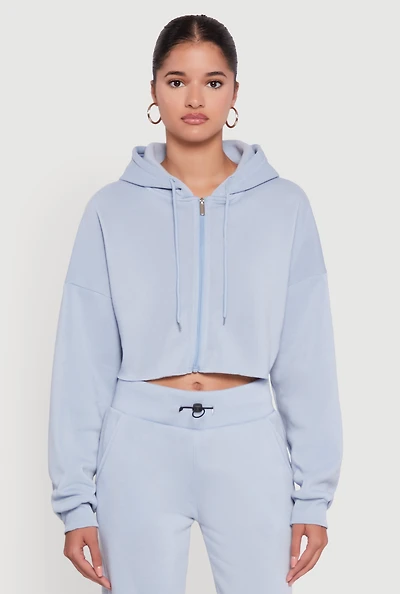 Womens Long Sleeve Zip Front Cropped Hoodie,