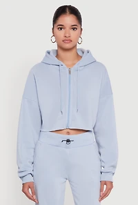 Womens Long Sleeve Zip Front Cropped Hoodie, L