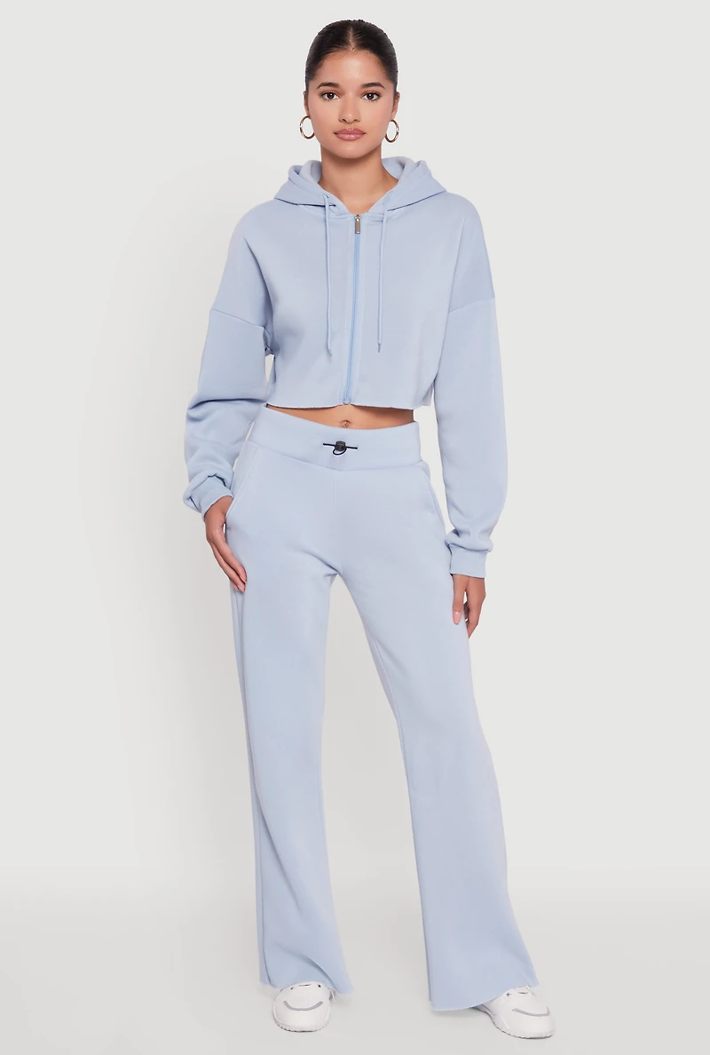 Womens Long Sleeve Zip Front Cropped Hoodie, L