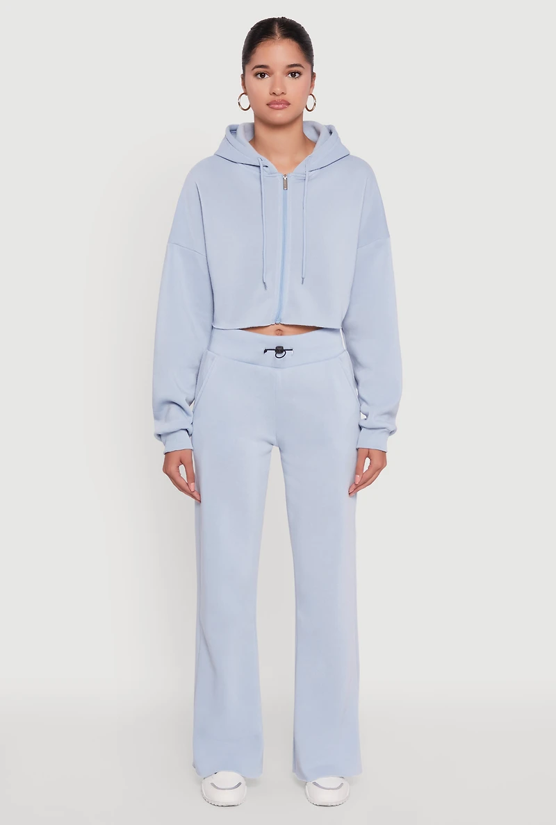 Womens Long Sleeve Zip Front Cropped Hoodie, L