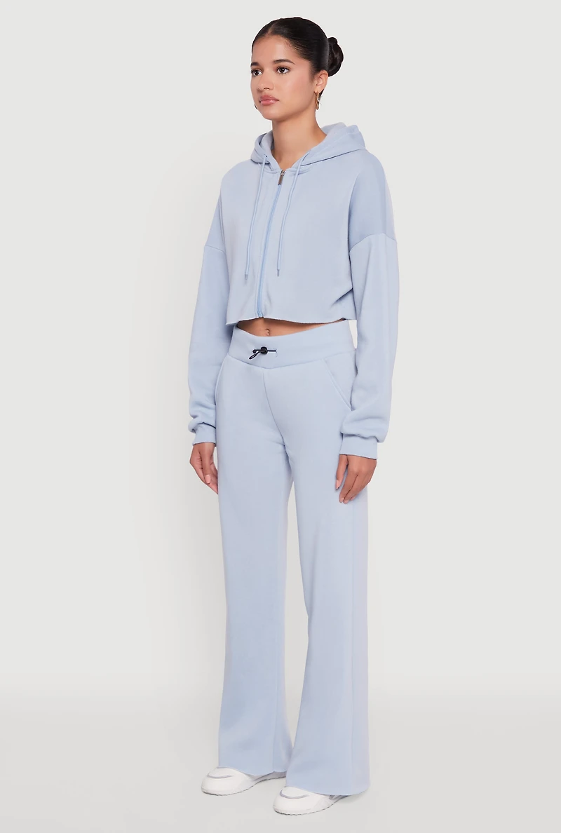 Womens Long Sleeve Zip Front Cropped Hoodie, L