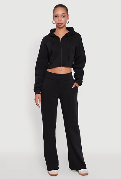Womens Toggle Drawstring Waist Flare Sweatpants,