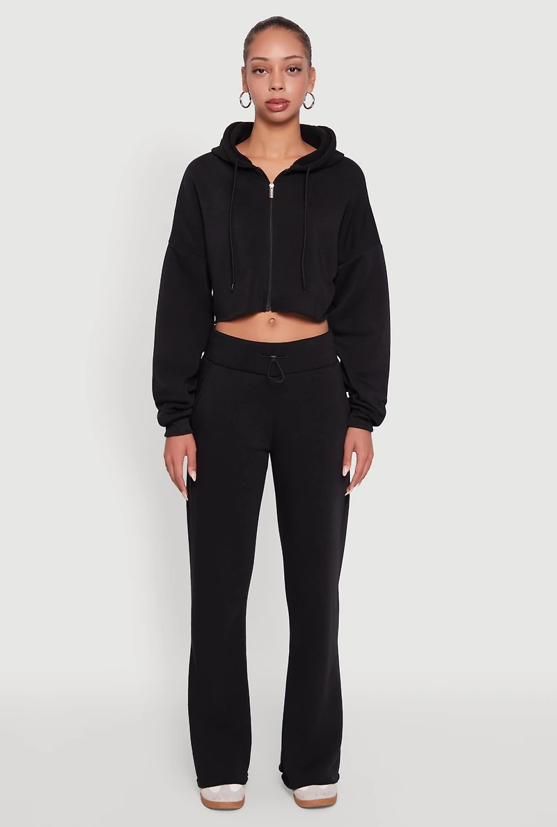 Womens Toggle Drawstring Waist Flare Sweatpants, Black, Size L