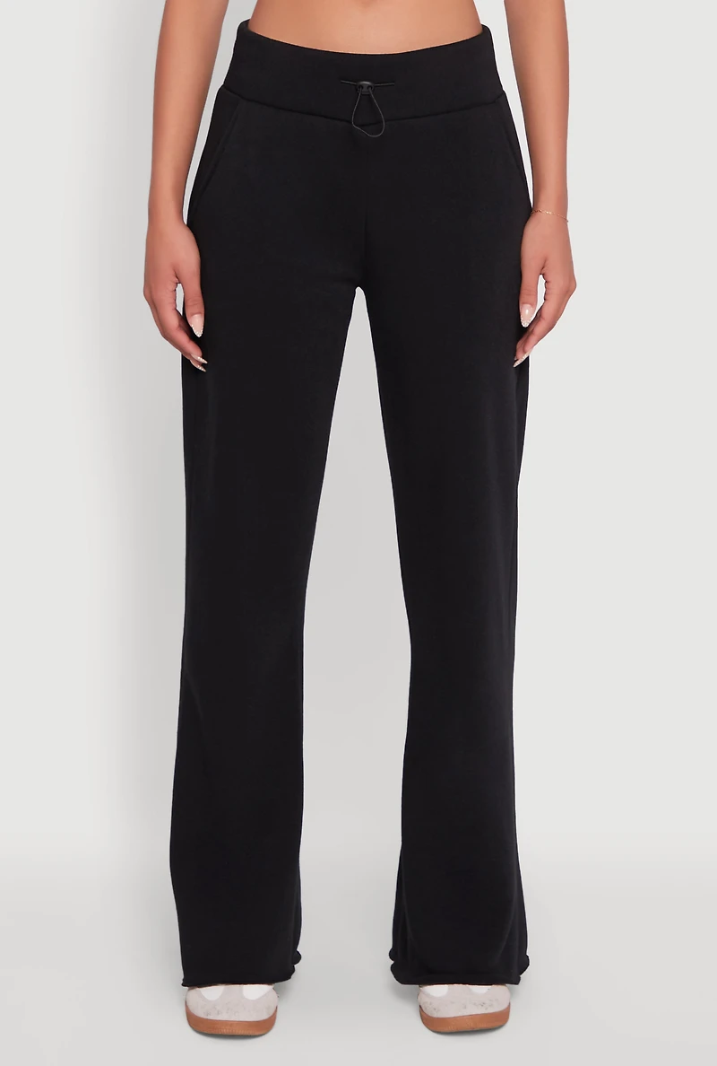 Womens Toggle Drawstring Waist Flare Sweatpants, Black, Size L