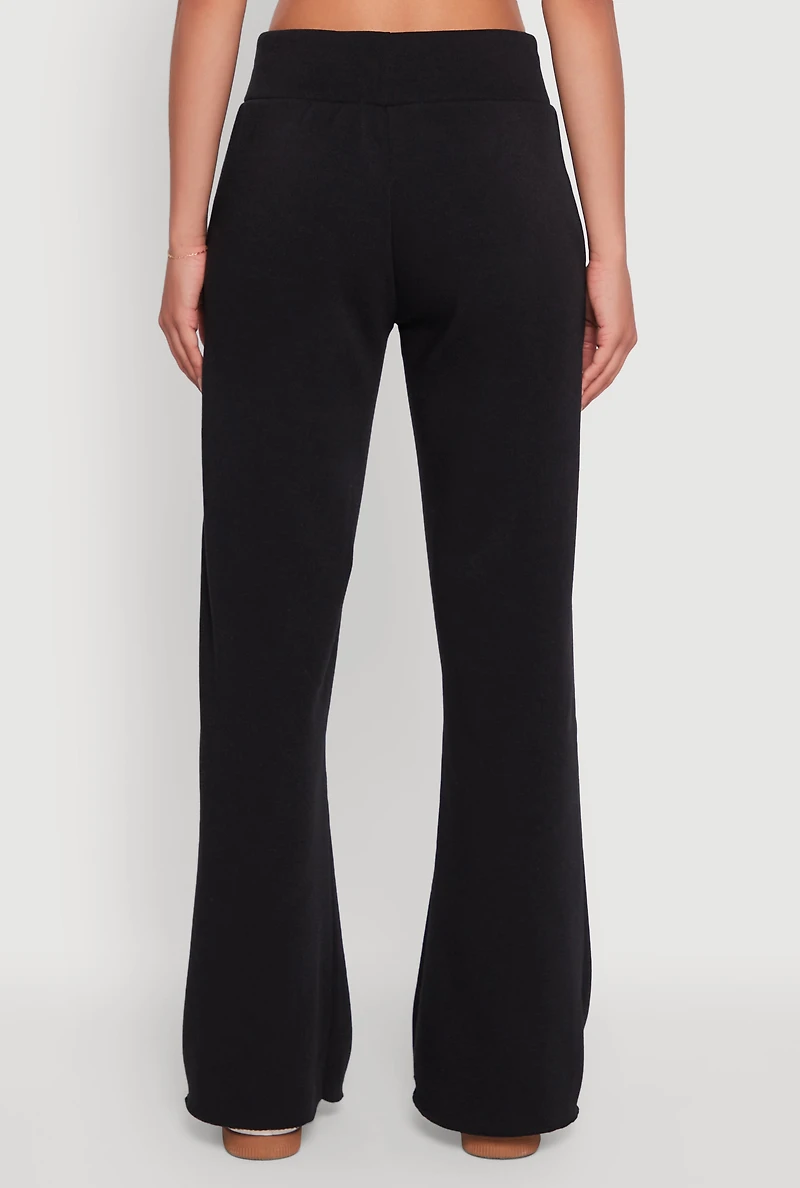 Womens Toggle Drawstring Waist Flare Sweatpants, Black, Size L