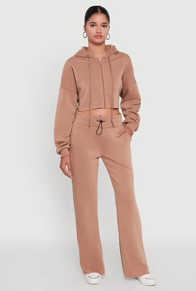 Womens Toggle Drawstring Waist Flare Sweatpants, Brown, Size M