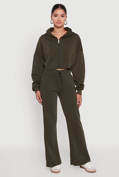 Womens Toggle Drawstring Waist Flare Sweatpants,