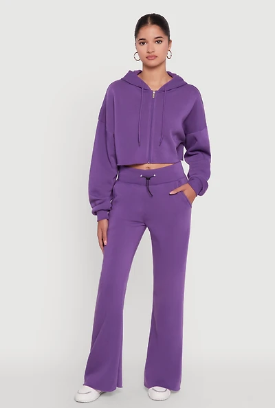 Womens Toggle Drawstring Waist Flare Sweatpants, Purple,