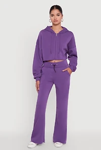 Womens Toggle Drawstring Waist Flare Sweatpants, Purple,
