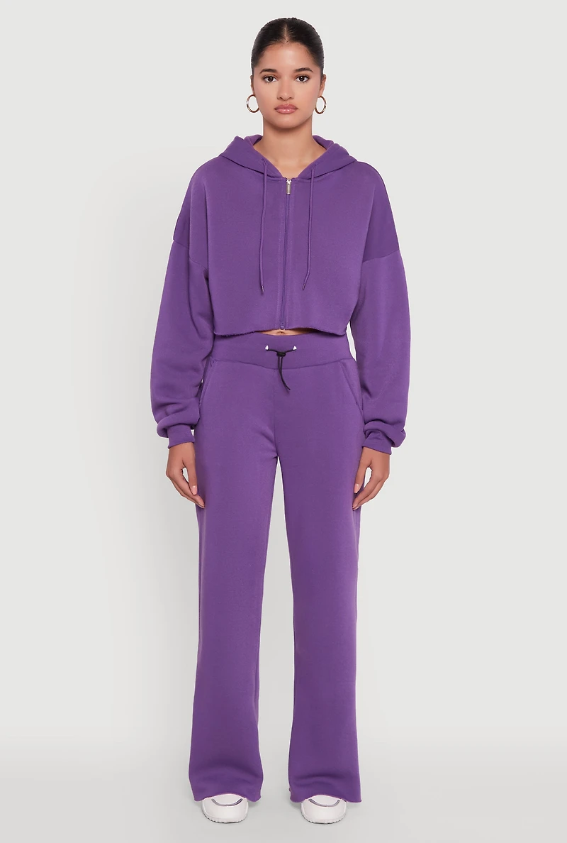 Womens Toggle Drawstring Waist Flare Sweatpants, Purple,