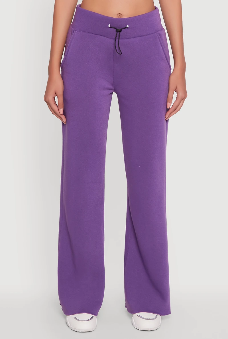 Womens Toggle Drawstring Waist Flare Sweatpants, Purple,