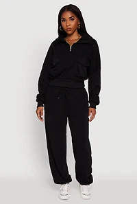 Womens Cargo Pocket Fleece Half Zip Pullover Sweatshirt,
