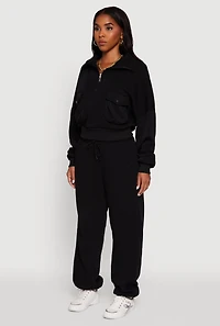 Womens Cargo Pocket Fleece Half Zip Pullover Sweatshirt,