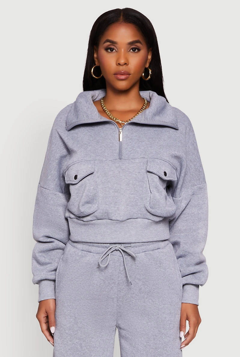 Cargo Pocket Fleece Half Zip Pullover Sweatshirt