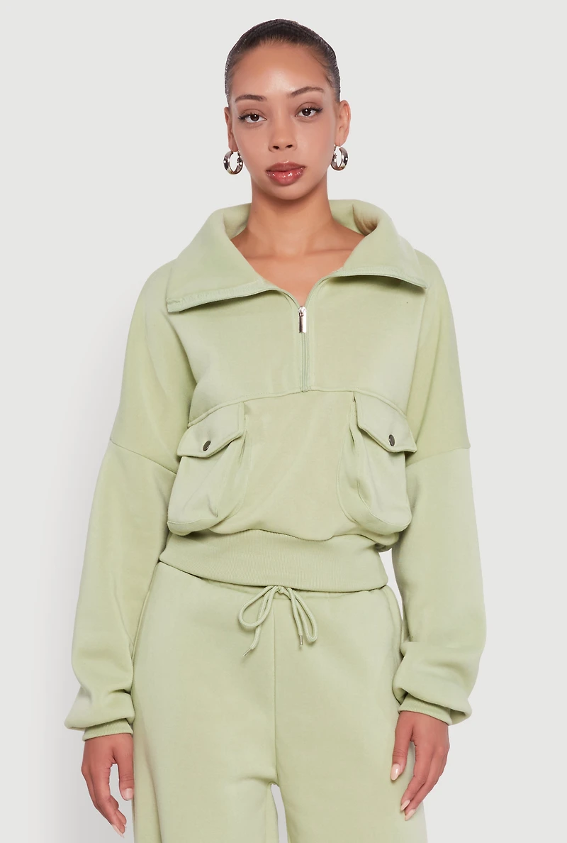 Cargo Pocket Fleece Half Zip Pullover Sweatshirt