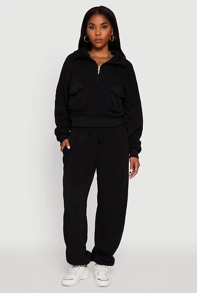 Womens Fleece Lined Oversized High Waisted Joggers,