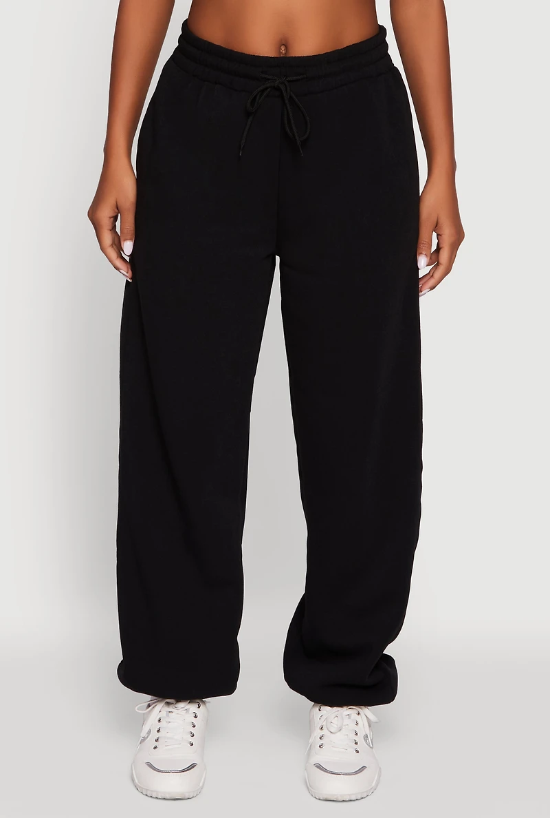 Womens Fleece Lined Oversized High Waisted Joggers, XL
