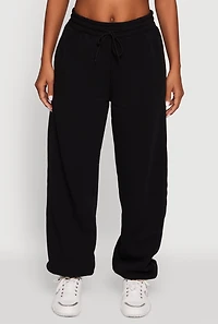 Womens Fleece Lined Oversized High Waisted Joggers, Black, Size M
